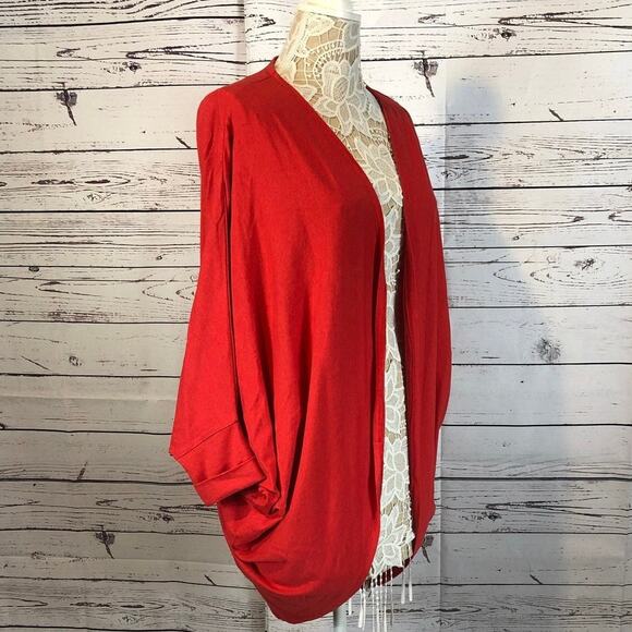 WONDERLUSH Layers by Lizden Knit Jersey Cocoon Cardigan red size medium to large - Picture 2 of 10